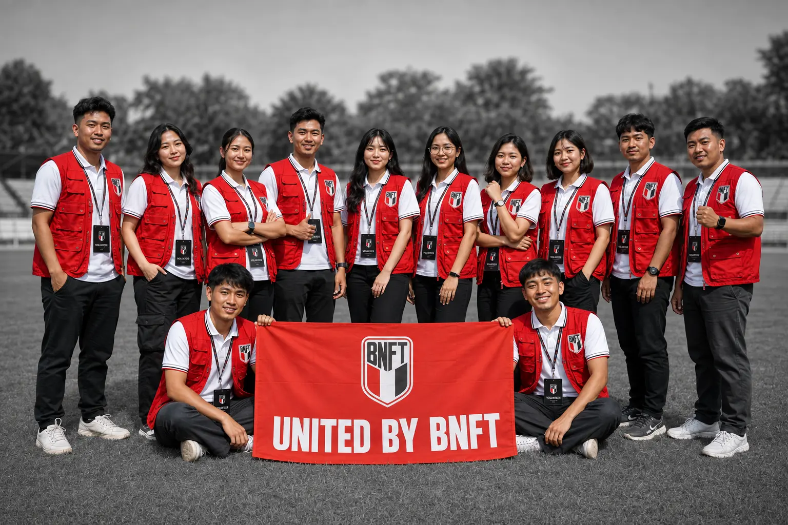 BNFT volunteers united by BNFT at a football venue